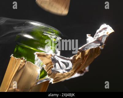 Nahaufnahme des Halses einer Champagnerflasche Stockfoto