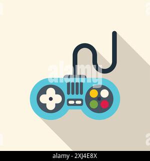 Blauer Retro-Gamepad-Controller mit schwarzem Draht zum Spielen von Videospielen Stock Vektor