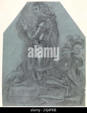 Zeichnung von Joan of Arc, die ihre Haltung, Kleidung und Attribute zeigt, die mit ihrer Figur verbunden sind, erstellt von Peter Paul Rubens. Stockfoto