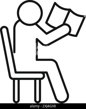 Liniendikone eines Mannes, der auf einem Stuhl sitzt und ein Buch liest Stock Vektor