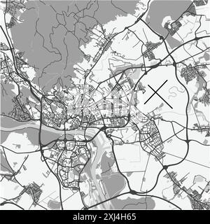 Karte von Bratislava in der Slowakei in Graustufen. Enthält mehrschichtigen Vektor mit Straßen, Wasser, Parks usw. Stock Vektor