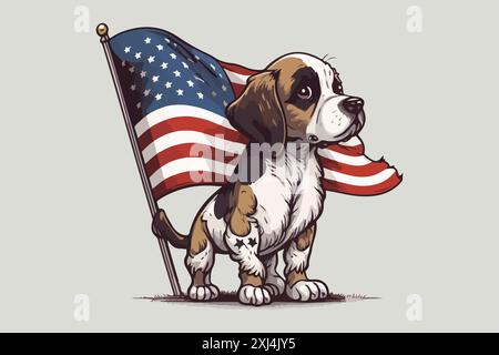 Ein Hund mit einem Überträger der amerikanischen Flagge Stock Vektor