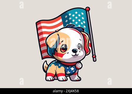 Ein Hund mit einem Überträger der amerikanischen Flagge Stock Vektor