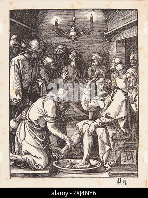 Christ Washing St. Peter's Feet Dürer, Albrecht 1471 - 1528 Holzschnitt, Print Dürer-Katalog: ein Handbuch über Albrecht Dürers Stiche, Radierungen, Holzschnitte, deren Zustände, Ausgaben und Wasserzeichen, Joseph Meder, Nr. 134, lateinische Textausgabe 1511, 11088, 1932. Hollsteins deutsche Stiche, Radierungen und Holzschnitte 1400-1700 (Band VII), Albrecht und Hans Dürer, R.W. Scheller, Kat. Nr. 134, C 37615, 1962. The Illustrated Bartsch 10, 16. Jahrhundert deutsche Künstler, Albrecht Dürer: Albrecht Dürer, Walter L. Strauss, 25, Holzschnitte, C 36179, 1980. Albrecht Dürers kleine Passion Nürnberg 1510 Stockfoto