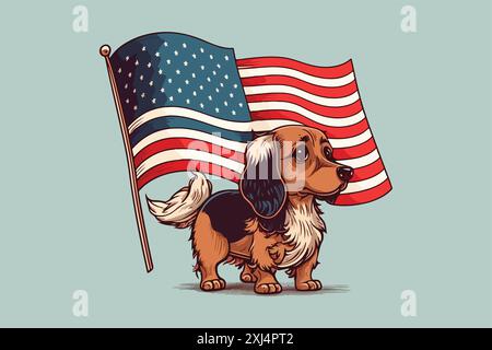 Ein Hund mit einem Überträger der amerikanischen Flagge Stock Vektor