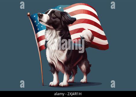 Ein Hund mit einem Überträger der amerikanischen Flagge Stock Vektor