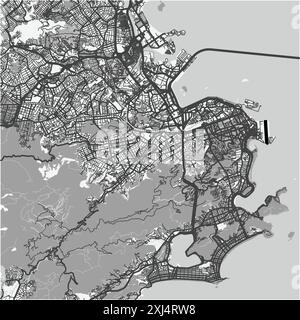 Karte von Rio de Janeiro in Brasilien in Graustufen. Enthält mehrschichtigen Vektor mit Straßen, Wasser, Parks usw. Stock Vektor