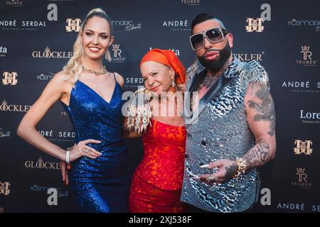 Beatrice Turin, Barbara Engel und Harald Gloeoeckler bei der ersten Fashion Night mit Harald Gloeoeckler für seine neue Modekollektion Teuber by Stockfoto