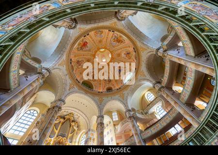 Barocke evangelisch-lutherische Kirche unserer Lieben Frau, Innenansicht der Kuppel, Dresden, Sachsen, Deutschland Stockfoto