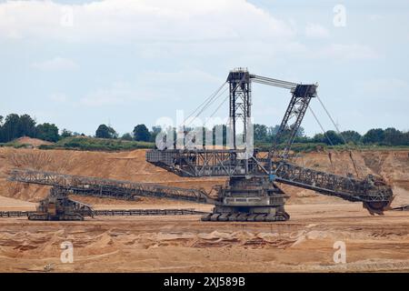 Schaufelradbagger Radbagger im Tagebau Hambach, Braunkohlebergbau, größter Braunkohlebergbau Europas, RWE, Rheinisches Braunkohlebergbaugebiet Stockfoto