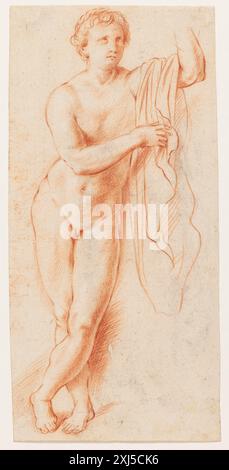 Zeichnung von Peter Paul Rubens, die einen stehenden jungen Mann darstellt und Anatomie, Haltung und klassische Figurendarstellung in der flämischen Kunst des 17. Jahrhunderts betont. Stockfoto