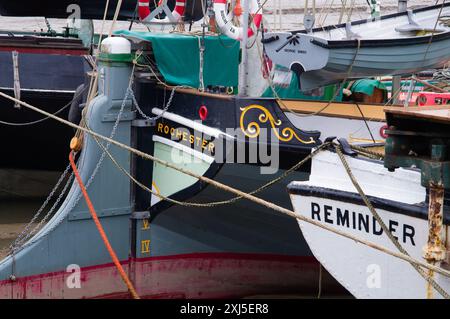 Detail der Themse-Lastkähne am Hythe Quay in Maldon Stockfoto