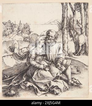 Das schlecht sortierte Paar von Albrecht Dürer (1471–1528) ist ein Kupferstich, der ein kontrastierendes Figurenpaar darstellt, das moralische oder soziale Themen illustriert, die in Drucken der nördlichen Renaissance üblich sind. Stockfoto