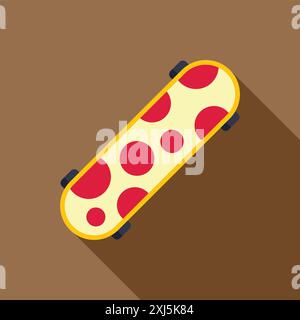 Gelbes Skateboard mit roten Polka Dots auf braunem Hintergrund, langer Schattenstil Stock Vektor