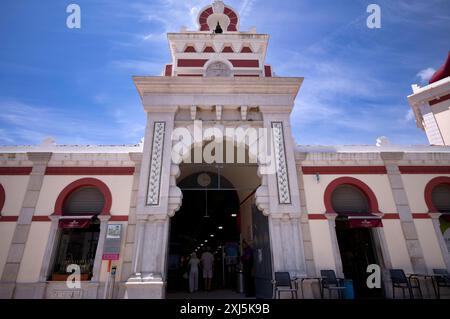 Eingangsbereich, Markthalle, Mercado Municipal de Loule, Loule, Algarve, Portugal Stockfoto