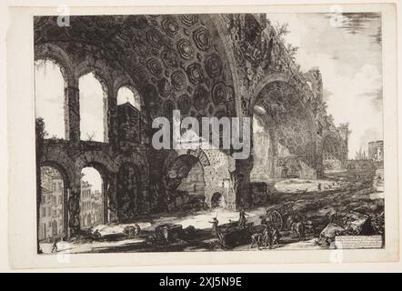 Blick auf die Basilika von Maxentius und Konstantin Piranesi, Giovanni Battista 1720 - 1778, Piranesi, Francesco 1754 - 1810 Gravur, Print Giovanni Battista Piranesi, Henri Focillon, Nr. 751, 40762, 1967. Giovanni Battista Piranesi: The complete Radiings, John Wilton-Ely, Nr. 247, 55434, 1994. Giovanni Battista Piranesi: Eine kritische Studie mit einer Liste seiner veröffentlichten Werke und detaillierten Katalogen der Gefängnisse und der Ansichten Roms, Arthur M. Hind, S. 31-73; 78 og 82, Nr. 114 I, 8013, 1922 Ansicht der Basilika von Maxentius und Konstantin Stockfoto