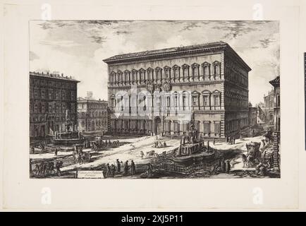 Blick auf den Palazzo Farnese Piranesi, Giovanni Battista 1720 - 1778, Piranesi, Francesco 1754 - 1810 Gravur, Print Giovanni Battista Piranesi, Henri Focillon, Nr. 828, 40762, 1967. Giovanni Battista Piranesi: The complete Radiings, John Wilton-Ely, Nr. 240, 55434, 1994. Giovanni Battista Piranesi: Eine kritische Studie mit einer Liste seiner veröffentlichten Werke und detaillierten Katalogen der Gefängnisse und der Ansichten Roms, Arthur M. Hind, S. 31-73; 78 og 82, Nr. 107 I, 8013, 1922 Blick auf den Palazzo Farnese Stockfoto