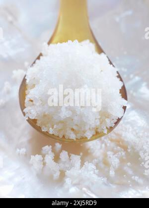 Löffel Fleur de Sel Meersalz aus Guérande Stockfoto