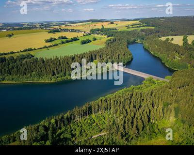 Der Lichtenberg-Staudamm ist ein Staudamm im Freistaat Sachsen bei Lichtenberg/Erzgebirge im Landkreis Mittelsachsen. Es wird als Trinkwasser verwendet Stockfoto