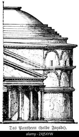 Halbfassade des Pantheons, Heiligtum in Rom, Architektur, Kuppelgebäude, Römisches Reich, historische Abbildung 1880 Stockfoto