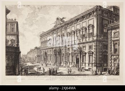 Blick auf den Palazzo della Consulta auf dem Quirinal, in dem sich das päpstliche Sekretariat Piranesi, Giovanni Battista 1720 - 1778, Piranesi, Giovanni Battista 1720 - 1778 Gravur, Print Giovanni Battista Piranesi, Henri Focillon, Nr. 737, 40762, 1967. Giovanni Battista Piranesi: The complete Radiings, John Wilton-Ely, Nr. 175, 55434, 1994. Giovanni Battista Piranesi: Eine kritische Studie mit einer Liste seiner veröffentlichten Werke und detaillierten Katalogen der Gefängnisse und der Ansichten Roms, Arthur M. Hind, S. 31-73; 78 og 82, Nr. 22 I?, 8013, 1922 Ansicht des Palazzo della Consulta auf dem Quirinal, in dem sich das P befindet Stockfoto