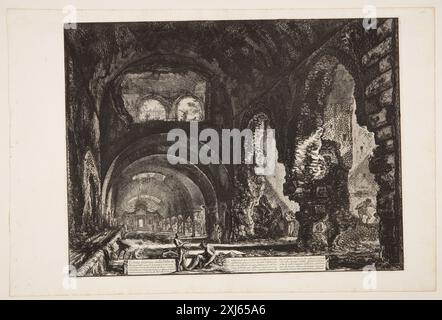 Innenansicht der sogenannten Villa von Maecenas in Tivoli Piranesi, Giovanni Battista 1720 - 1778, Piranesi, Francesco 1754 - 1810 Gravur, Print Giovanni Battista Piranesi, Henri Focillon, Nr. 769, 40762, 1967. Giovanni Battista Piranesi: The complete Radiings, John Wilton-Ely, Nr. 206, 55434, 1994. Giovanni Battista Piranesi: Eine kritische Studie mit einer Liste seiner veröffentlichten Werke und detaillierten Katalogen der Gefängnisse und der Ansichten Roms, Arthur M. Hind, S. 31-73; 78 og 82, Nr. 73 II, 8013, 1922 Innenansicht der sogenannten Villa von Maecenas in Tivoli Stockfoto