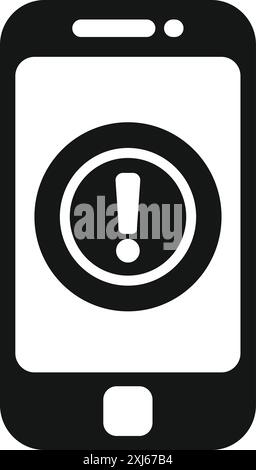 Einfache, fettgedruckte Grafik eines Smartphones, die eine Warnmeldung anzeigt, ideal für die Vermittlung von Konzepten der Vorsicht, Gefahr oder Aufmerksamkeit, die erforderlich sind Stock Vektor