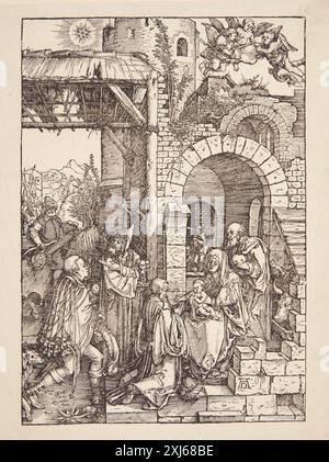 The Adoration of the Magi Dürer, Albrecht 1471 - 1528 Holzschnitt, Print Dürer-Katalog: ein Handbuch über Albrecht Dürers Stiche, Radierungen, Holzschnitte, deren Zustände, Ausgaben und Wasserzeichen, Joseph Meder, Kat. Nr. 199, 11088, 1932. Hollsteins deutsche Stiche, Radierungen und Holzschnitte 1400-1700 (Band VII), Albrecht und Hans Dürer, R.W. Scheller, Kat. Nr. 199, C 37615, 1962. Die illustrierten Bartsch 10, deutsche Künstler des 16. Jahrhunderts, Albrecht Dürer: Albrecht Dürer, Walter L. Strauss, Kat. Nr. 87, C 36179, 1980. Die Illustrierte Bartsch 10, Kommentar, Deutsche Künstler Des 16. Jahrhunderts, Alb Stockfoto