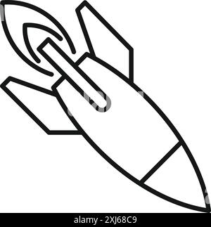 Einfache Linienzeichnung einer nuklearen Rakete, die nach oben startet und eine Spur von Feuer hinterlässt Stock Vektor