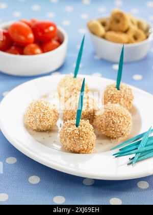 Ziegenmilch Käse und Amaranto Getreide-Kugeln Stockfoto