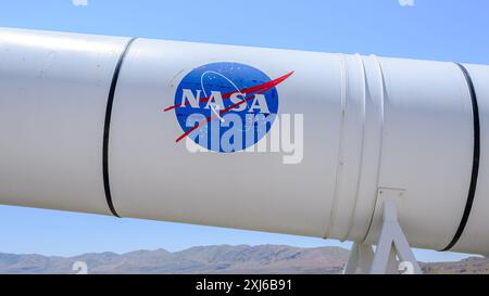 Corinne, UT, USA – 23. Juni 2024; Logo der NASA National Aeronautics and Space Administration auf der Outdoor-Rakete Stockfoto