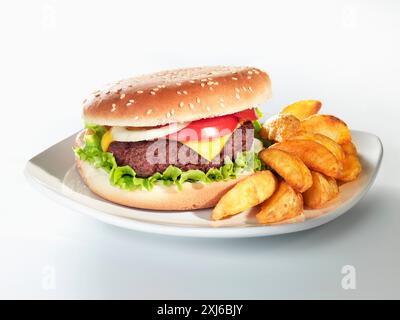 Hamburger und Kartoffeln Stockfoto