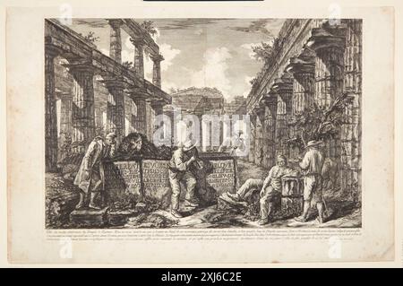 Blick auf die Überreste des Inneren des Tempels des Neptun [...] Piranesi, Francesco 1754 - 1810, Piranesi, Giovanni Battista 1720 - 1778 Gravur, Druck Giovanni Battista Piranesi, Henri Focillon, nævnt før Nr. 583, 40762, 1967. Giovanni Battista Piranesi: The complete Radiings, John Wilton-Ely, Nr. 717, 55434, 1994. Giovanni Battista Piranesi: Eine kritische Studie mit einer Liste seiner veröffentlichten Werke und detaillierten Katalogen der Gefängnisse und der Ansichten von Rom, Arthur M. Hind, S. 87, 8013, 1922 Ansicht der Überreste des Inneren des Tempels des Neptun [...] Stockfoto