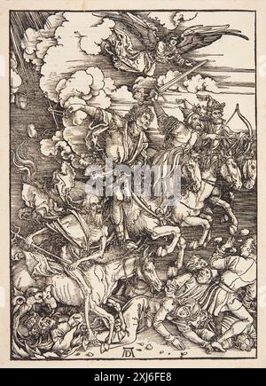 Die vier Reiter der Apokalypse Dürer, Albrecht 1471 - 1528 Holzschnitt, Print Dürer-Katalog: ein Handbuch über Albrecht Dürers Stiche, Radierungen, Holzschnitte, deren Zustände, Ausgaben und Wasserzeichen, Joseph Meder, Nr. 167, 11088, 1932. The Illustrated Bartsch 10, 16. Jahrhundert deutsche Künstler, Albrecht Dürer: Albrecht Dürer, Walter L. Strauss, 64, C 36179, 1980. Johannes' Åbenbaring - og Dürers, Jan Garff, Afb. S. 9, 54895, 1992. Albrecht Dürer: das druckgraphische Werk, Rainer Schoch, Nr. 115, k2004-216, 2001-2004 die vier Reiter der Apokalypse Stockfoto