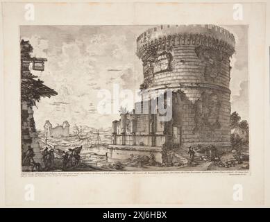 Blick auf das Grab der Plautii auf der Straße, die von Rom nach Tivoli in der Nähe der Ponte Lugano Piranesi führt, Giovanni Battista 1720 - 1778 Gravur, Print Giovanni Battista Piranesi, Henri Focillon, Nr. 297, 40762, 1967. Giovanni Battista Piranesi: The complete Radiings, John Wilton-Ely, Nr. 431, 55434, 1994. Giovanni Battista Piranesi: eine kritische Studie mit einer Liste seiner publizierten Werke und detaillierten Katalogen der Gefängnisse und der Ansichten Roms, Arthur M. Hind, S. 83, 8013, 1922 Ansicht des Grabes der Plautii auf der Straße, die von Rom nach Tivoli in der Nähe der Ponte Lugano führt Stockfoto