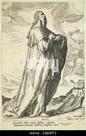 Kupferstich von David Matham nach Hendrick Goltzius und Claes Jansz Visscher, der ein historisches oder mythologisches Thema zeigt, das Figurenanordnung und klassisches Detail betont. Stockfoto