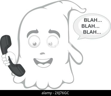 Vektor-Illustration Charakter Geist Cartoon, sprechen am Telefon und eine Sprechblase mit dem Text bla Stock Vektor