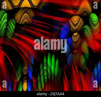 Digitale Effekte. Stoffmuster. Buntes Muster. Stoffdrucke, Muster, Textildrucke, Bekleidungsmuster, bunte Linien, Textildruck, Textil Stockfoto