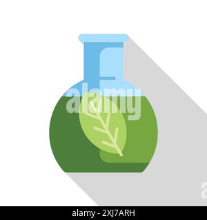 Laborkolben mit grüner Flüssigkeit und Blatt als Innovation in der biologischen Forschung Stock Vektor
