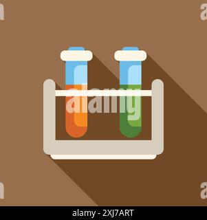 In einem Regal befinden sich Laborproben mit bunten flüssigen Substanzen Stock Vektor