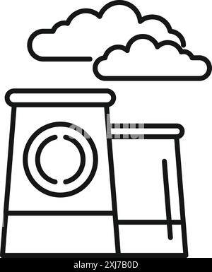 Linienzeichnung einer Industrieanlage, die Verschmutzungen in die Atmosphäre ausstößt, als Symbol für Umweltschäden Stock Vektor