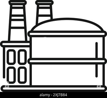 Linienzeichnung einer industriellen Anlage, in der fossile Brennstoffe verarbeitet werden, wobei das Konzept der Energieerzeugung und der Umweltauswirkungen hervorgehoben wird Stock Vektor