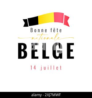 Happy National Day Belgien Social Media Poster mit französischem Text und belgischer Flagge. Dekoratives Banner. Werbevorlage. Reklametafeln. Postkarte Stock Vektor