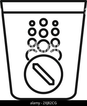 Einfaches Strichsymbol einer Brausetablette, die sich in einem Glas Wasser auflöst und Blasen freisetzt Stock Vektor