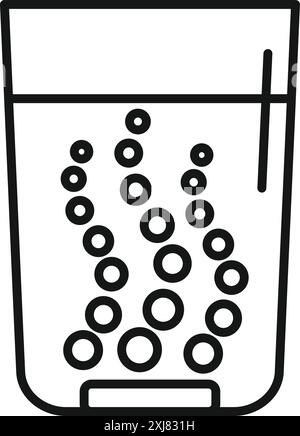 Erfrischendes Symbol eines Glases mit sprudelndem Wasser, dessen Blasen an die Oberfläche steigen Stock Vektor