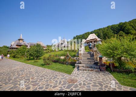 Maramures Rumänien 12. Juli 2024. Bilder Barsana Kloster in Rumänien, Besuch an einem Sommertag. Stockfoto