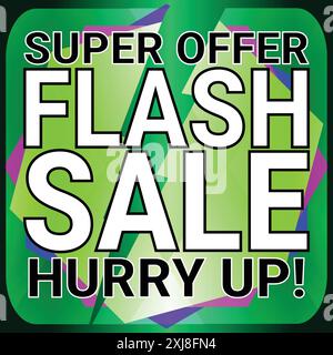 Super Offer Flash Sale beeilen Sie sich mit quadratischem Banner, um für Verkauf und Artikel mit dunkelgrünem Hintergrund zu werben Stock Vektor