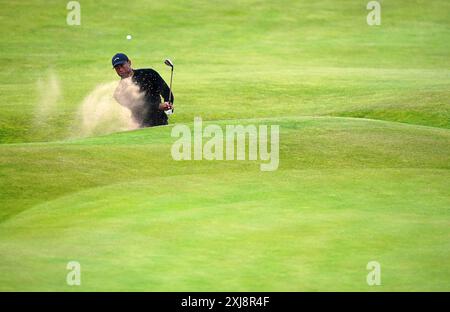 Die Tiger Woods der USA am 16. Während eines Trainingstages vor den Open in Royal Troon, South Ayrshire, Schottland. Bilddatum: Mittwoch, 17. Juli 2024. Stockfoto