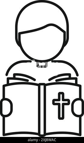 Katholischer Priester, der heilige Bibel liest, trägt eine Cassock-Linie-Ikone Stock Vektor