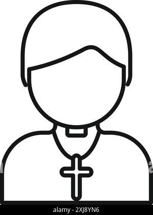 Die Linienzeichnung eines katholischen Priesters, der eine Kissenhose mit klerikalem Kragen und Kreuz trägt, betet Stock Vektor